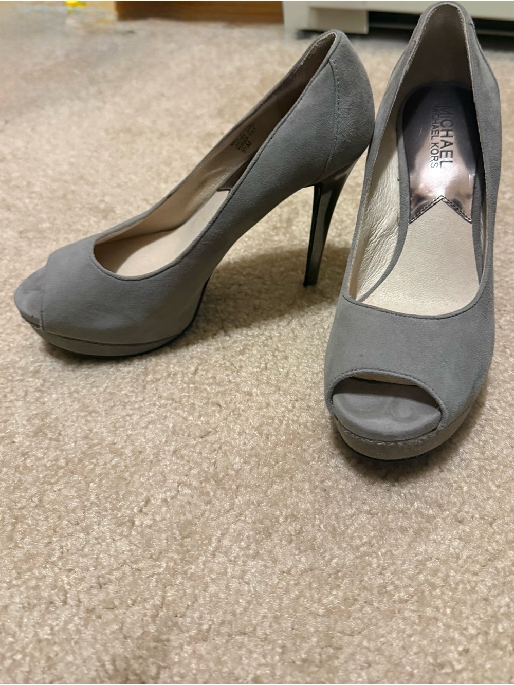 Michael Kors Gray Suede Peep-Toe Stiletto Pumps